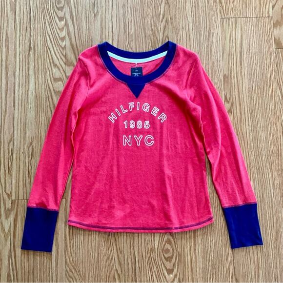 Tommy Hilfiger 1985 NYC Red Blue Thermal Shirt Top Womens Medium - Picture 2 of 15